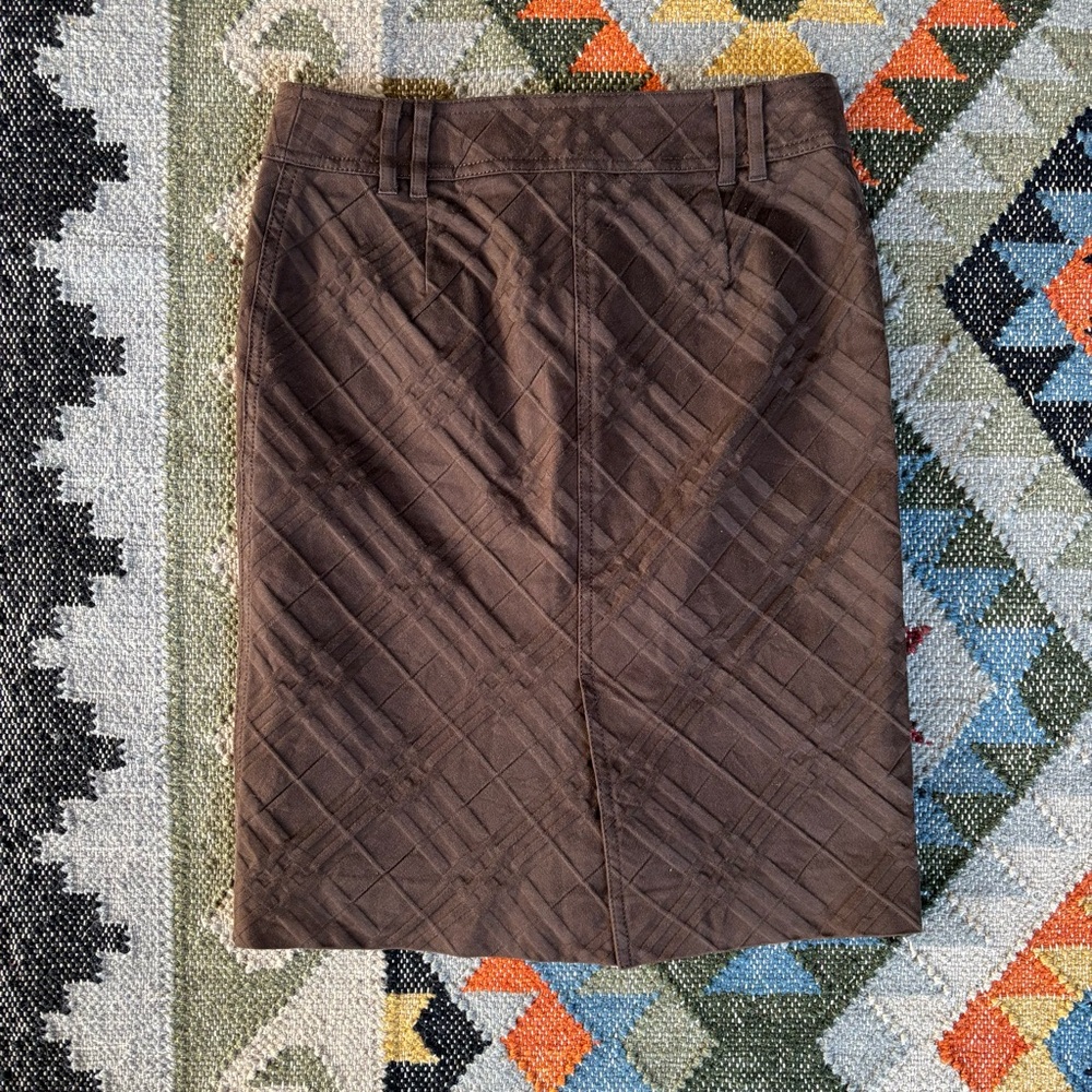 Burberry Brown Plaid Pattern Embossed Pencil Skir… - image 5